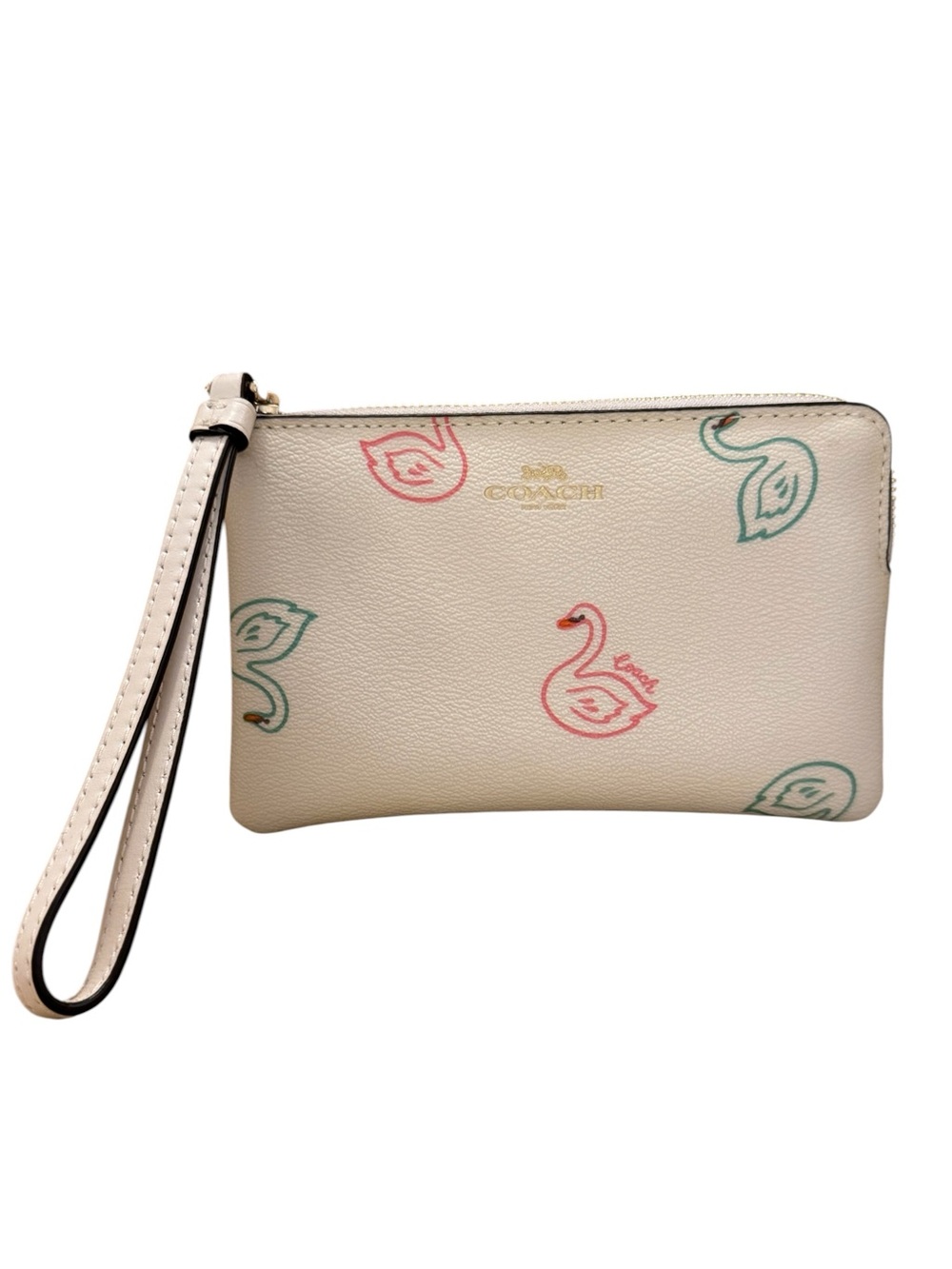 Coach Corner Zip Wristlet with Swan Print NWT - Picture 2 of 7